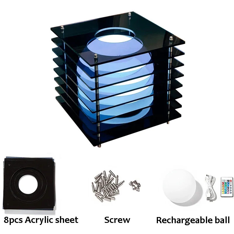 مصباح طاولة أسود للمكتب زخرفة فنية من الأكريليك شفافة الطبقات مصباح مكتبي 1500 مللي أمبير في الساعة ديكور جو لاسلكي قابل لإعادة الشحن