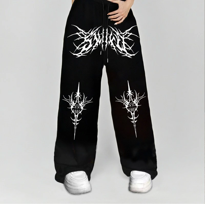 

Casual Printed Sweatpants Polyester 100% Knit Fabric Elastic Waist with Drawstring, Straight-Leg, Hip-Hop Wide Comfortable 280g