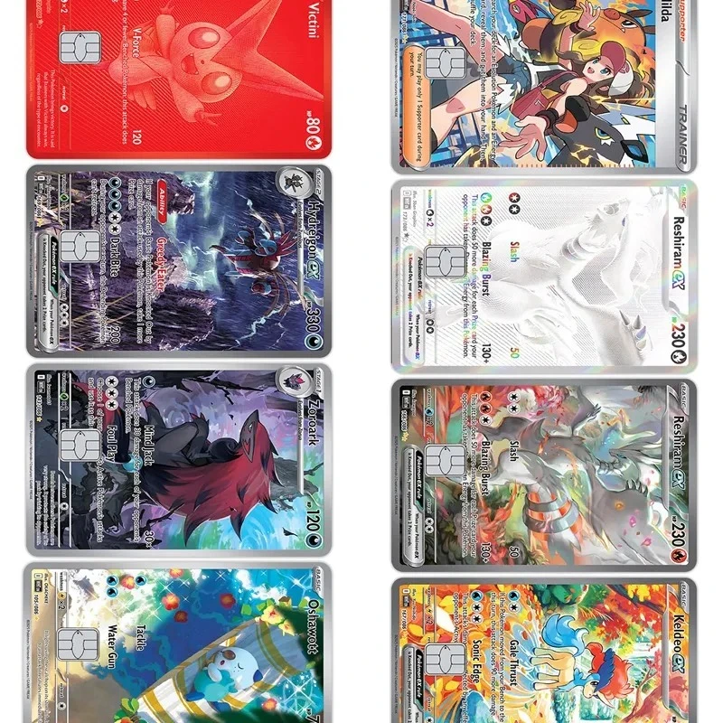 White Flare PTCG Card Sticker Hilda Reshiram Keldeo Ex SAR Kawaii Victini Paster Stickers Oshawott Decor Patch Birthday Gift