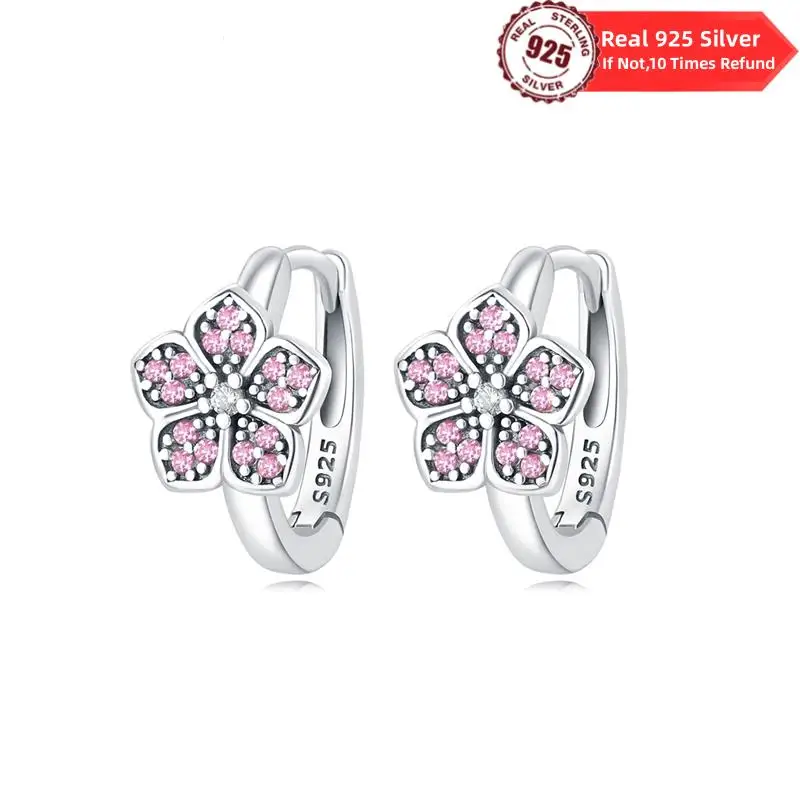 2023 Hot Sale 100% Real 925 Sterling Silver Inlay Zircon Flower Earring For Women Making Jewelry Gift Wedding Party Engagement