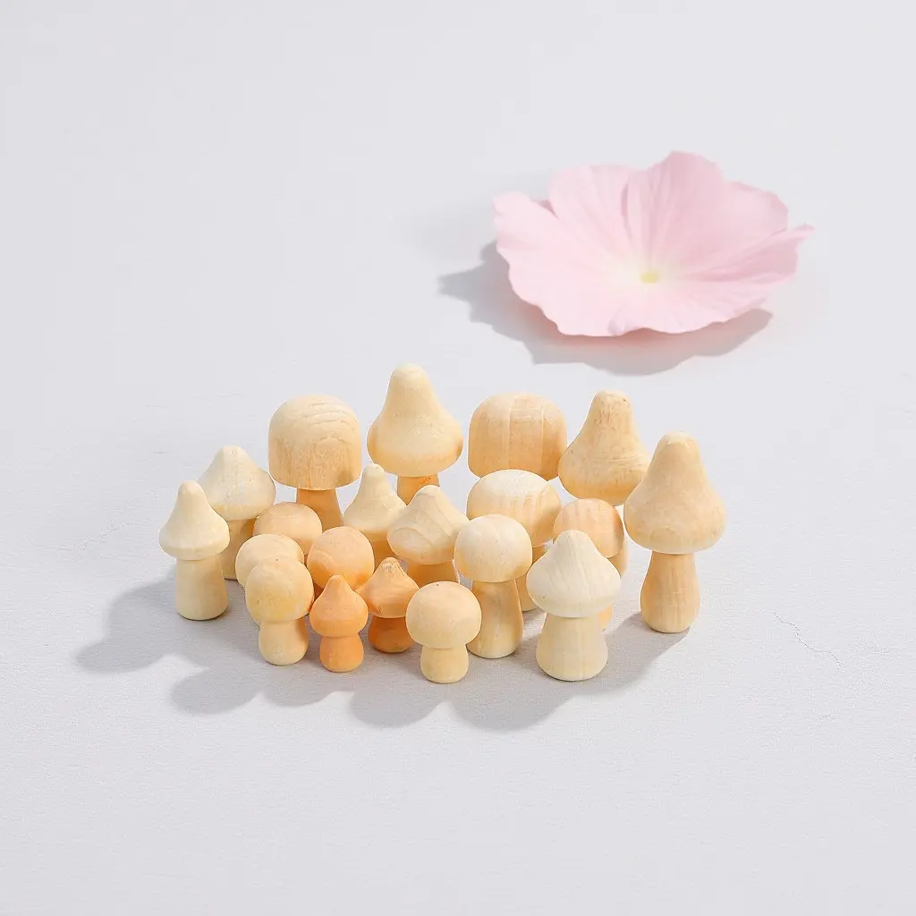 50pcs Unfinished Wooden Mushroom Pegs for Kids DIY Craft Painting Kits, Mini Blank Decor Shapes