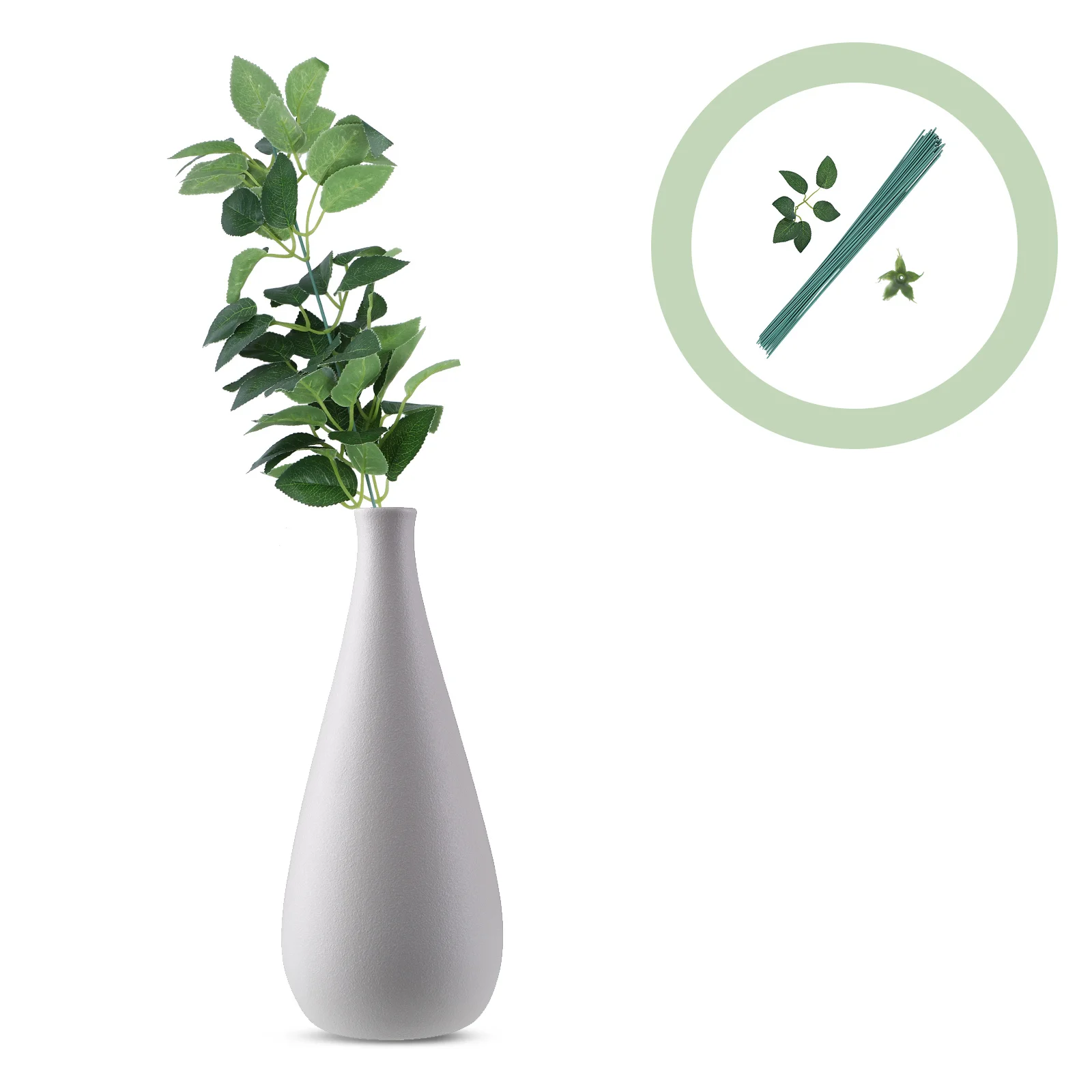 ลวดก้านดอกไม้สีเขียว 90 ชิ้น ใบไม้ประดิษฐ์ ลวดเหล็กสำหรับงาน DIY ต้นไม้ประดิษฐ์ วัสดุทำมือ อุปกรณ์งานฝีมือ