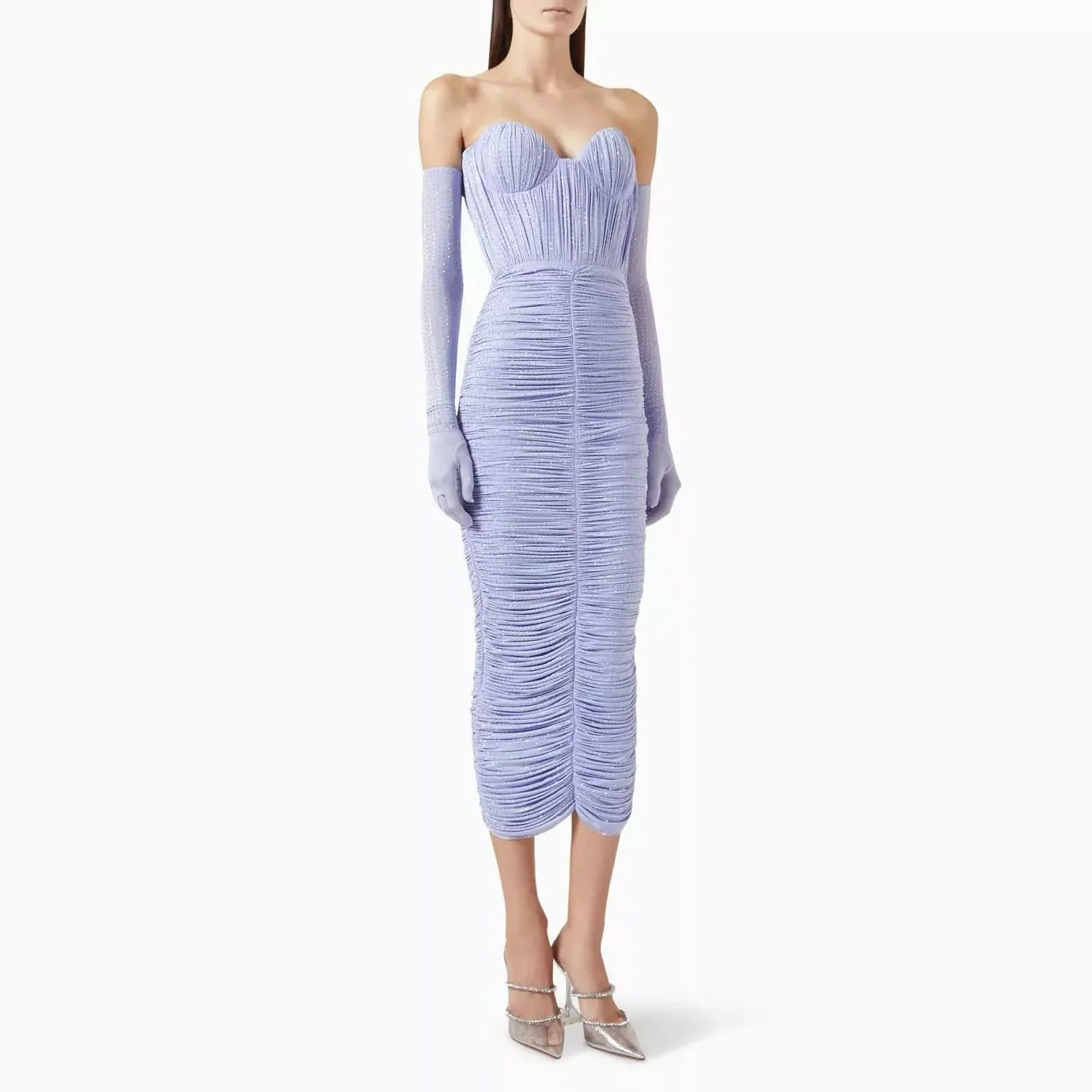 

Women Strapless hot diamond slimming long dress fashion party shining midi dress