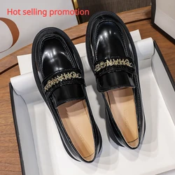 Original Slip-on shoe Spring and Autumn Popular Metal Buckle English Small Leather Shoes One Step Retro Elegant Single Shoes