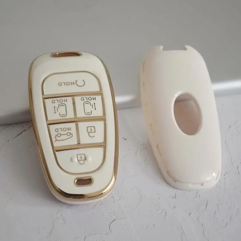 New Electroplated TPU Car Key Cover for Hyundai Santa Fe Tucson 2022 NEXO NX4 Atos Solaris Prime 2021 6 Button Premium Key Case