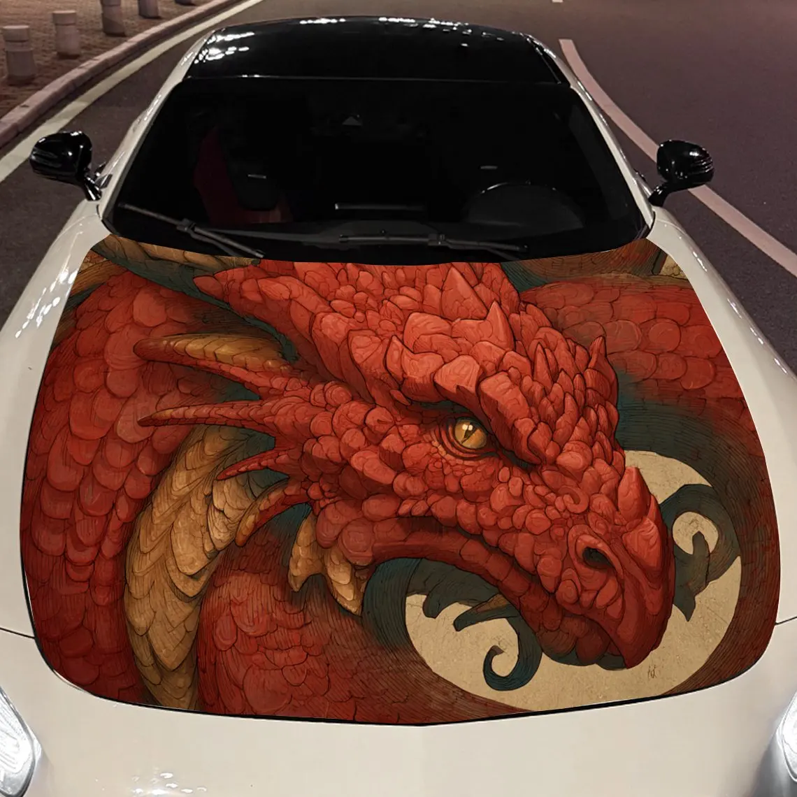 

Red Evil Dragon Car Hood Vinyl Stickers Car Surface Protection Decal Car Decoration Cover Vinyl Wraps Waterproof Self-adhesive A