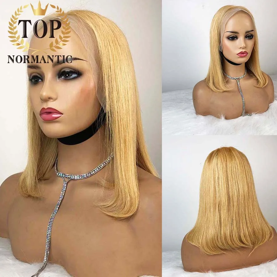 Topnormantic Blonde Color 13x4 Bob Wig with Pre-Plucked Hairline Short Human Hair Bob Wigs Short Hair Lace Wig