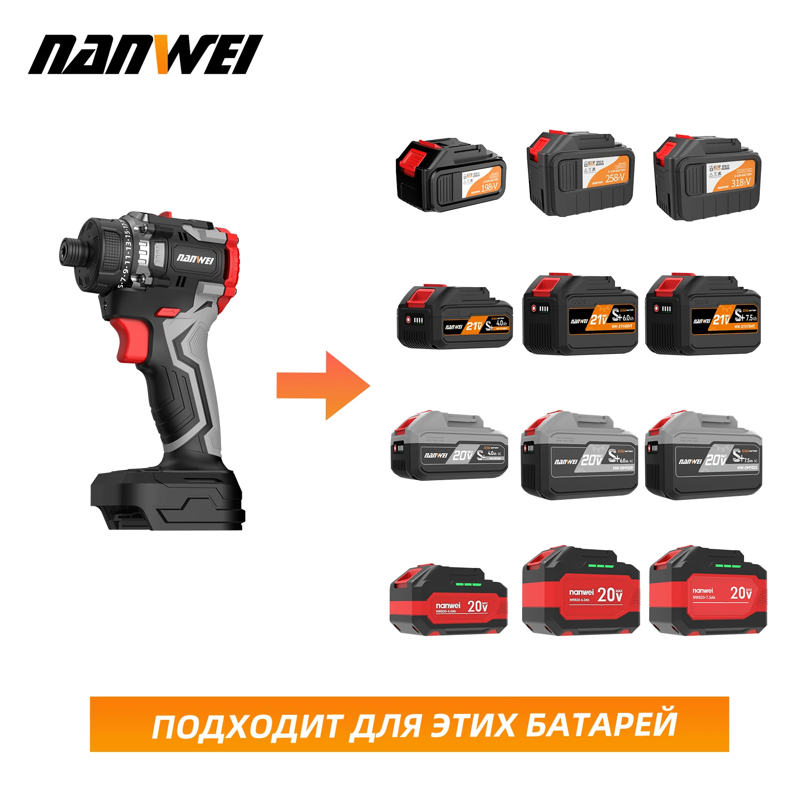 Nanwei 20V Brushless Li-ion Battery Dual Speed Screwdriver Household Electric Screwdriver Cordless Drill Screwdriver