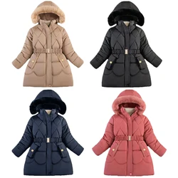 -20°C Winter New Plush Girls Jacket Long Solid Color Plush Padding Hooded Coat For 5-10Y Teen Girls Thick Warm Down Snowsuit