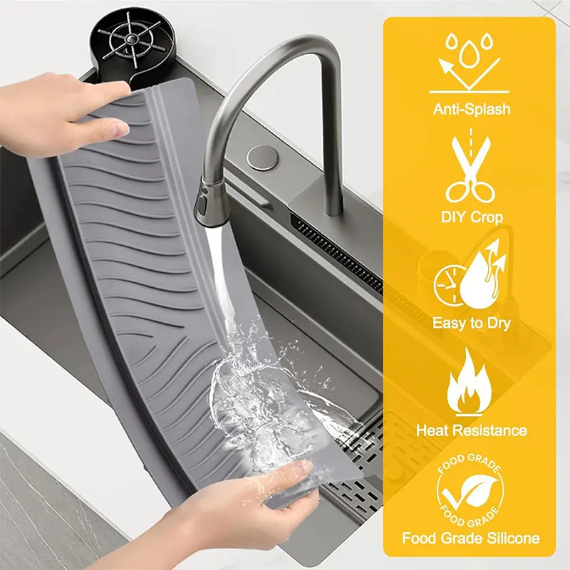 Silicone Kitchen Sink Splash Guard for Edge 20in Long Sink Splash Guard with Suction Cup Cuttable Fast Dry Splashproof Protector
