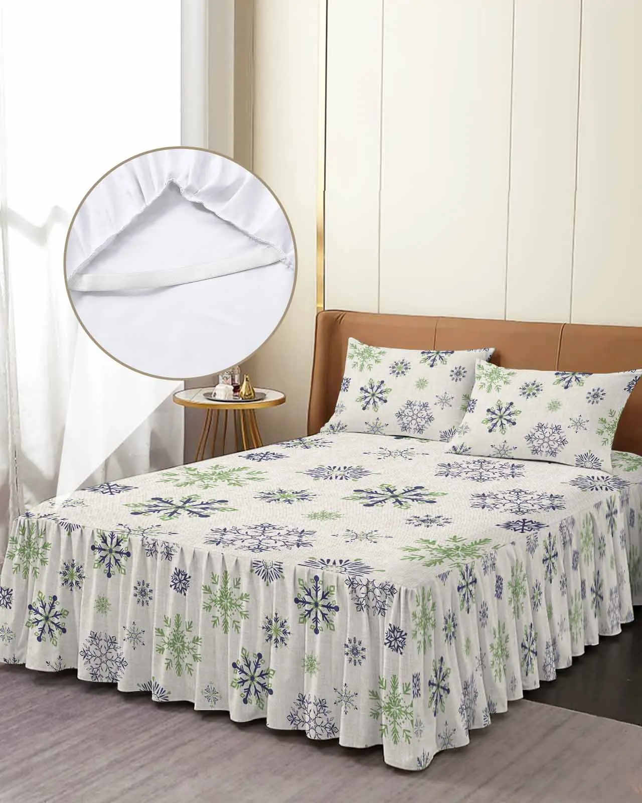 Christmas Letter Snowflakes Skirt Elastic Fitted Bedspread With Pillowcases Mattress Cover Bedding Set Bed Sheet