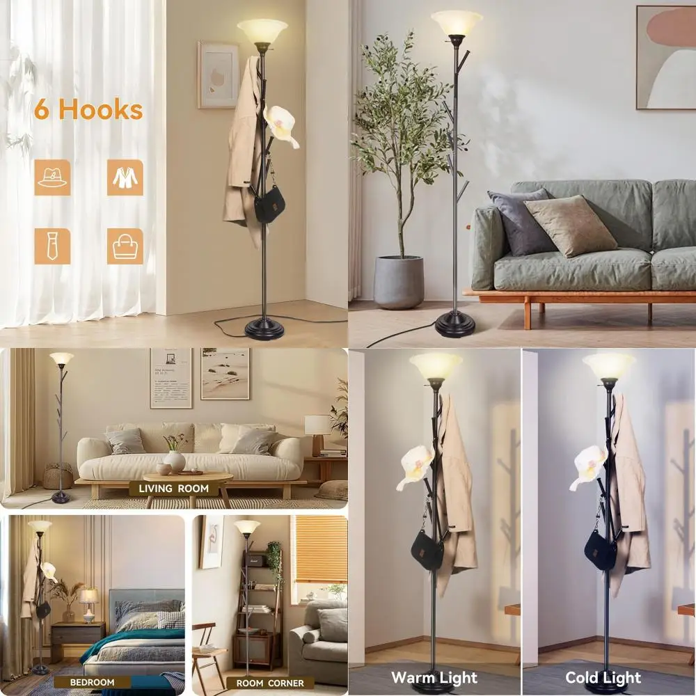 

Напольная лампа с 6-ю крючками для одежды для спальни, прихожей и угловых помещений