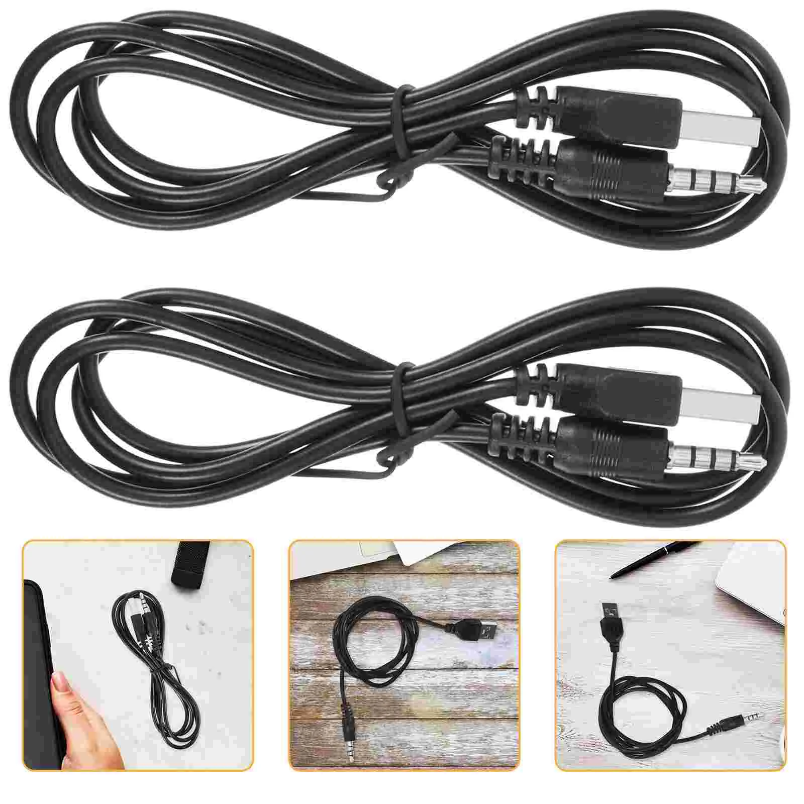 

2 Pcs Chargers USB to 35mm Cord Audio Adapter Mini Cable Pvc Charging Jack Instrument Power