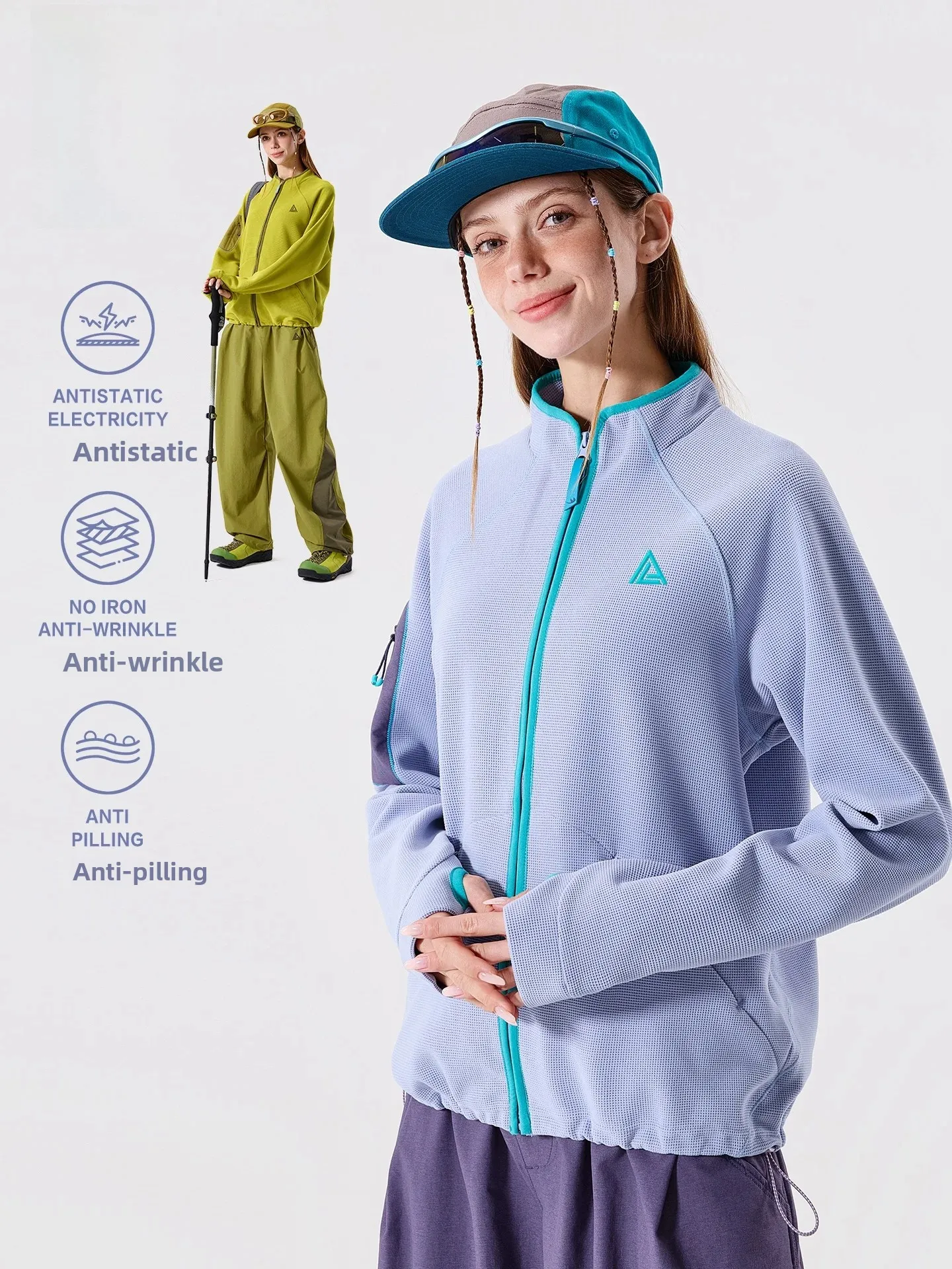 LAZY DAY Outdoor Climbing Color Block Open Cardigan Sweatshirt Women's Loose Casual Hiking Sportswear Polyester Fiber