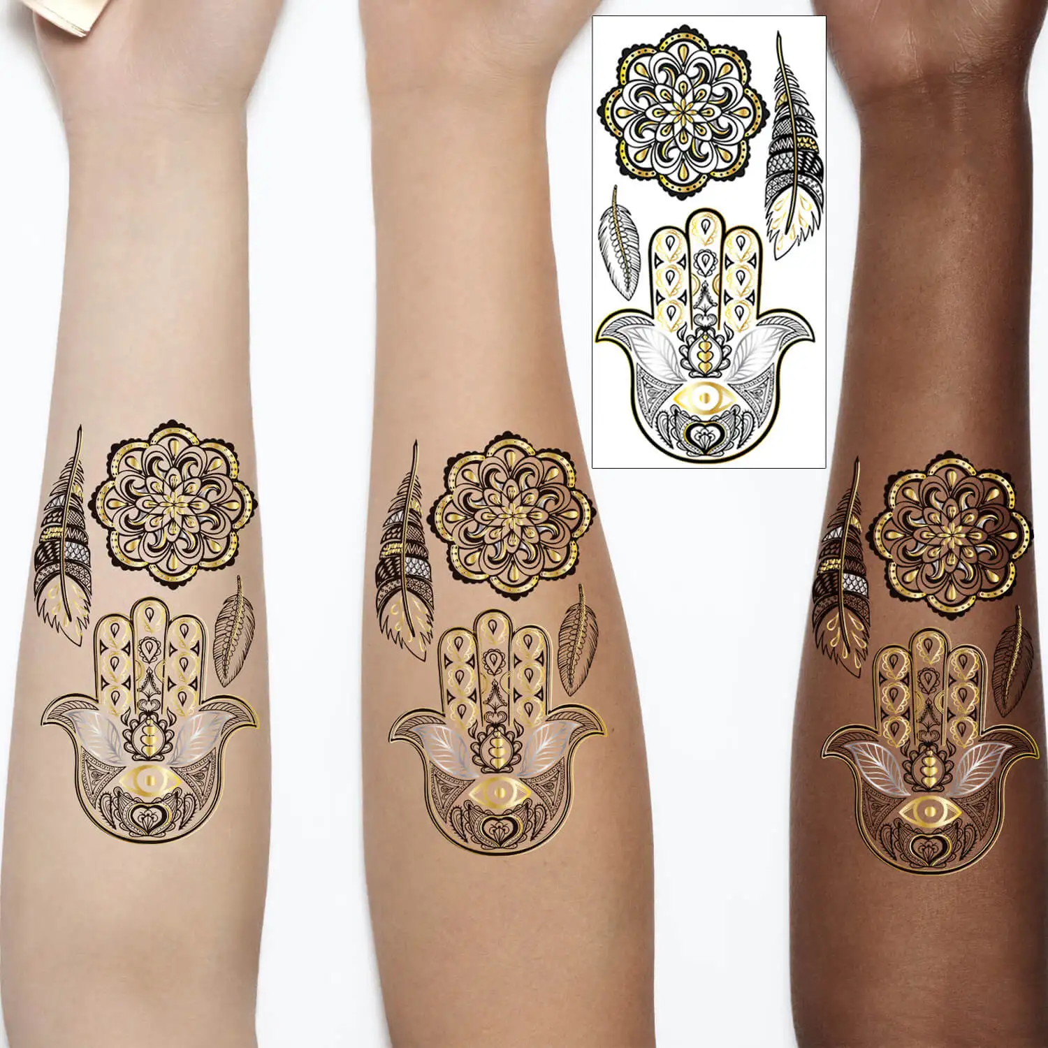 Glary years Metallic Gold temporäre Tätowierung, 18er Pack langlebige gefälschte Tattoos, kleine Sorte Pack realistische Tattoos