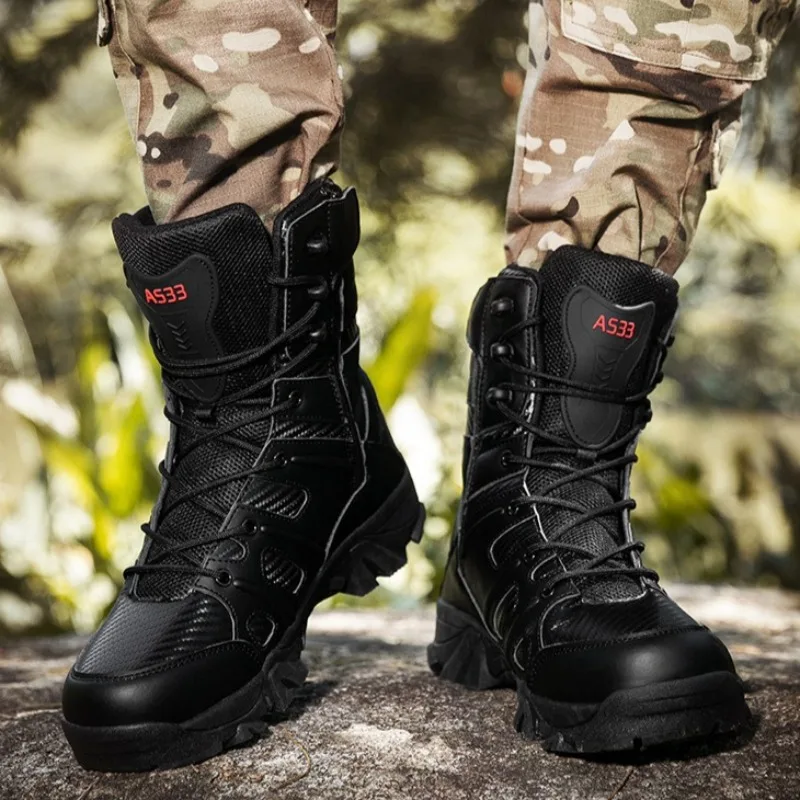 Men's High Top Hiking Boots Military Tactical Boots Men's Outdoor Work Safety Shoes Tactical Training Boot Desert Combat Booties