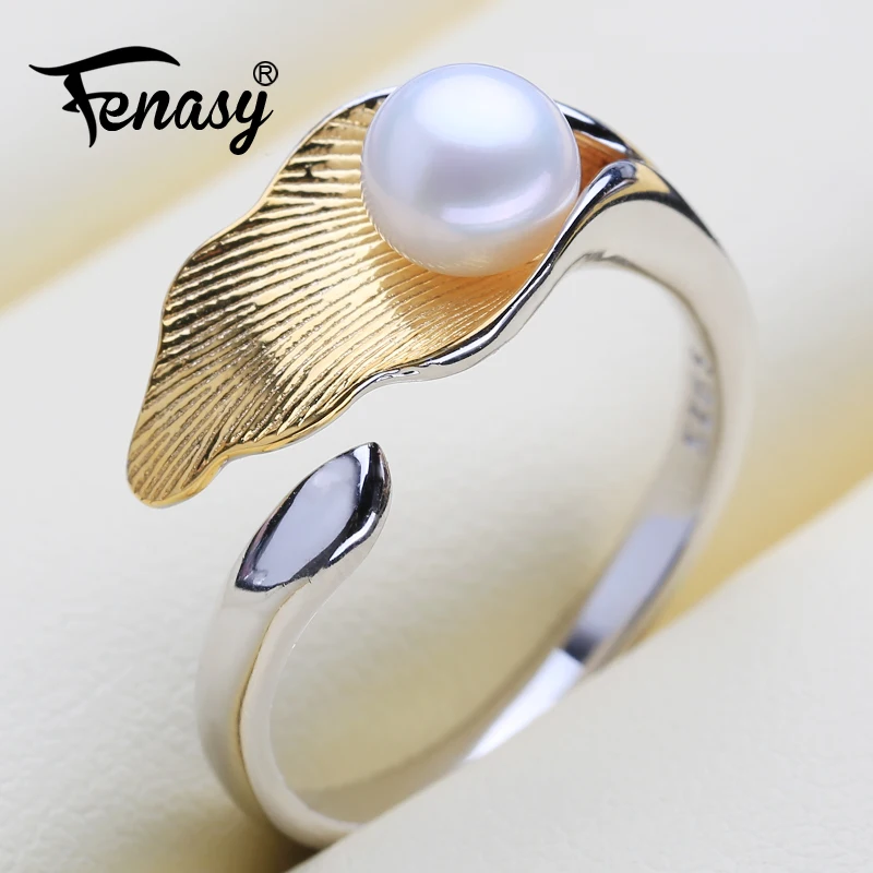 FENASY 925 Sterling Silver Ring Natural Freshwater Pearl Rings For Women Silver and Gold Color Custom Female Ring Fine Jewelry