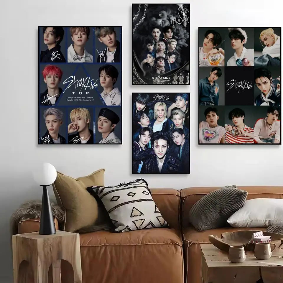 Kpop Idol Group S-Stray-Kids Poster HD Self-Adhesive Wall Stickers Painting｜Decals for Bedroom & Living Room｜Home Decor Gift