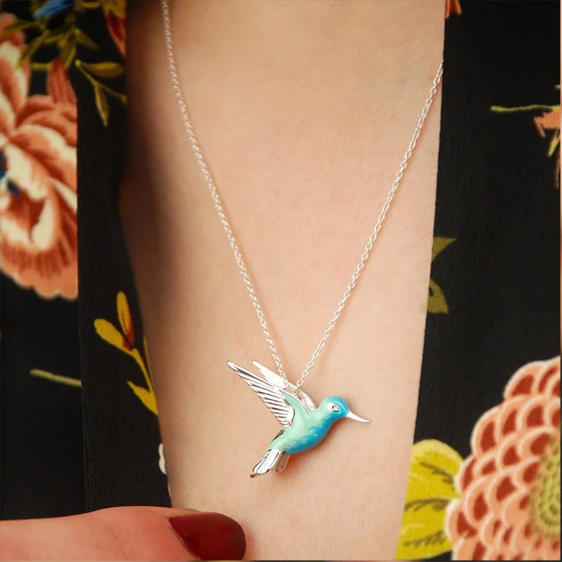 Hummingbird Chain Necklace Exquisite Blue Enamel Bird Pendant Clavicle Chain Necklace For Women Party Anniversary Jewelry Gifts