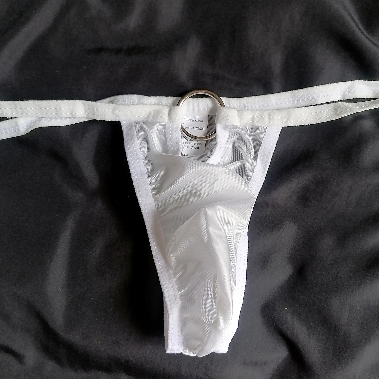 Translucent Sexy Lingerie Thin Pouch Drawstring Belt Men's Thong Decorative Metal Ring T Back Hollow Out String Homme Gstring