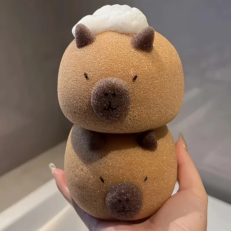 Kapibala Cute Bath Ball Soft Rubbing Sponge, Bathroom Face Wash Wiping Shower Bathing Accessories