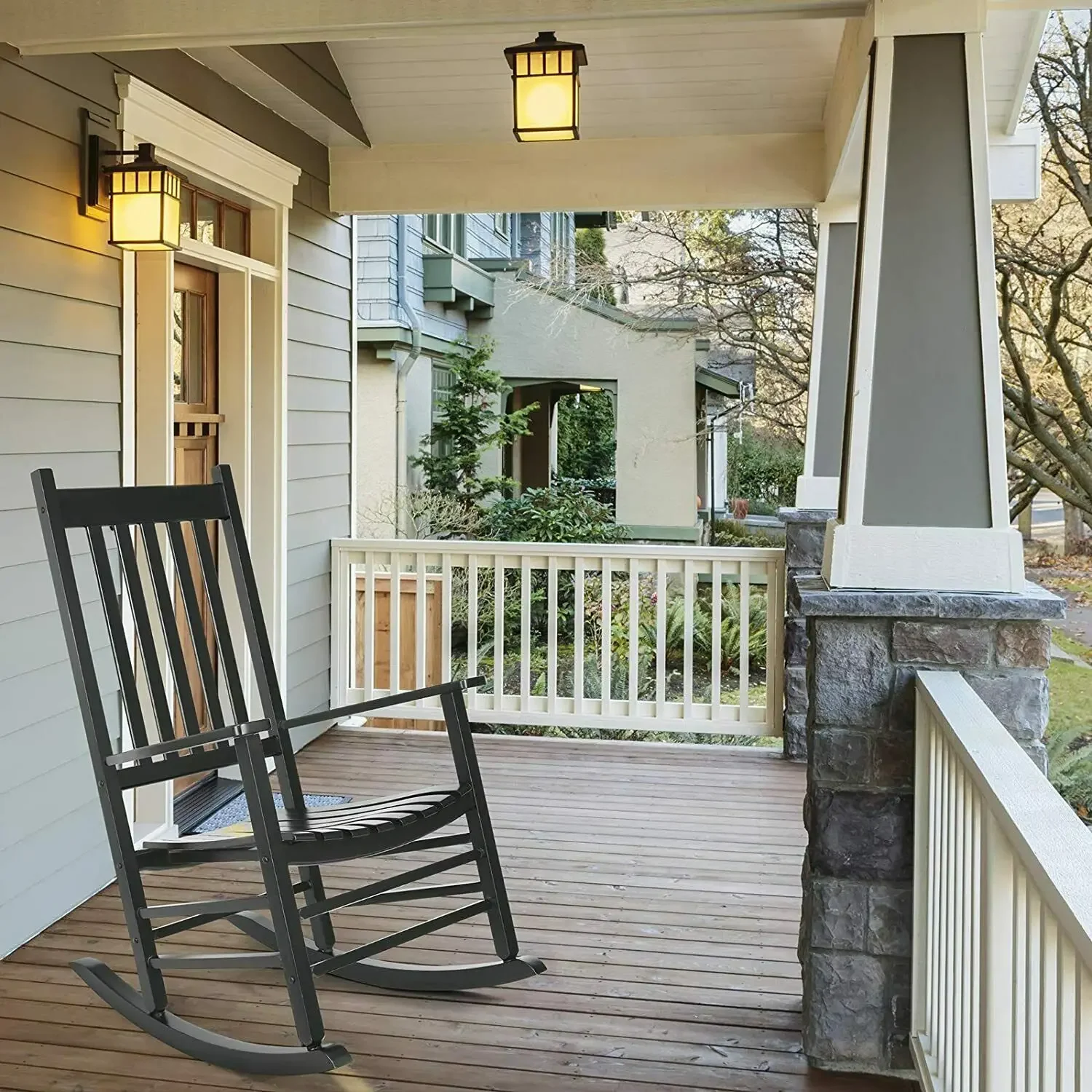 Porch Rocker, High Back Wood Rocking Chair, Patio Rocking Chair, Outdoor Rocking Chair, Wood Porch Rocker, for Adult for Garden