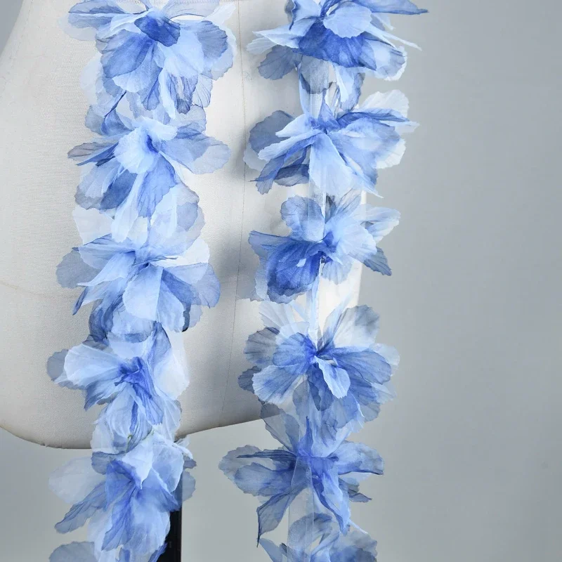 Deep Blue Seven Leaf Flower Gradient Lace Seven Leaf Flower Creative Handmade DIY Decoration Headwear Chest Flower Accessories