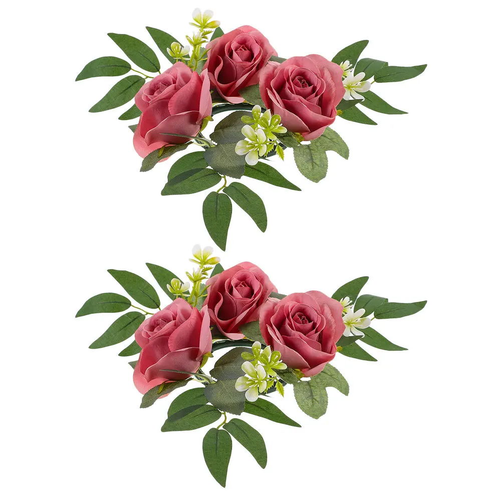 2Pcs Artificial Flower Ring Realistic Rose Wreath Table Centerpiece Wedding Party Decor Artificial Rose Ring
