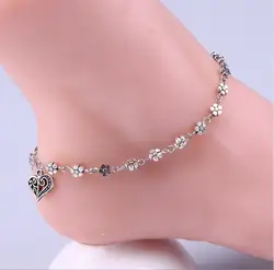 queen of spades anklet Fashion Foot Chain Tibetan Silver Hollow Plum Daisy Flowers Heart-Shaped Anklet For Women