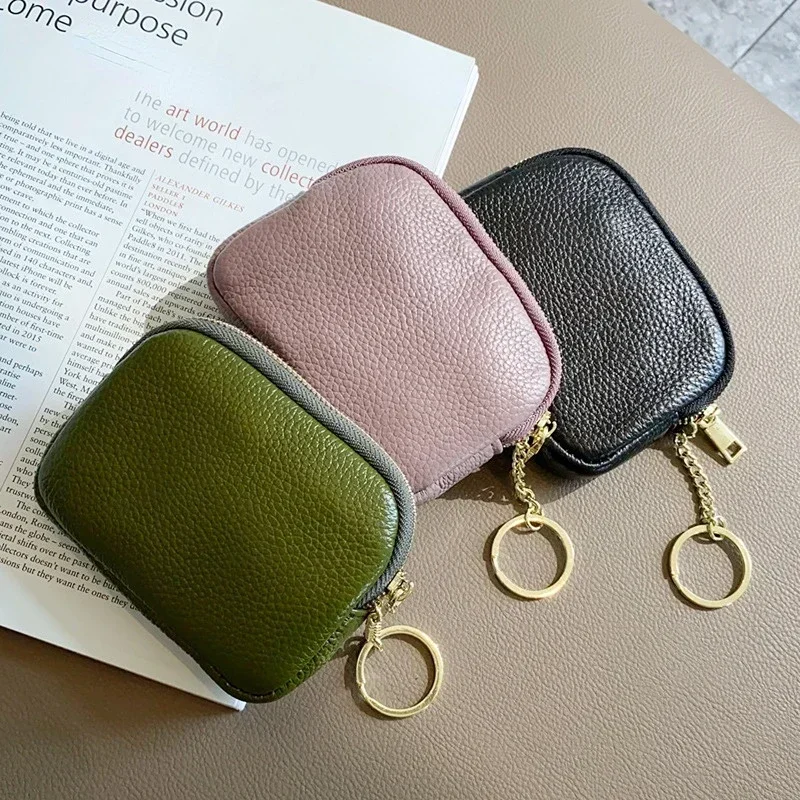 Moda couro genuíno curto carteira feminina embreagem moeda bolsa titular do cartão organizador sacos mini zíper bonito sacos de dinheiro