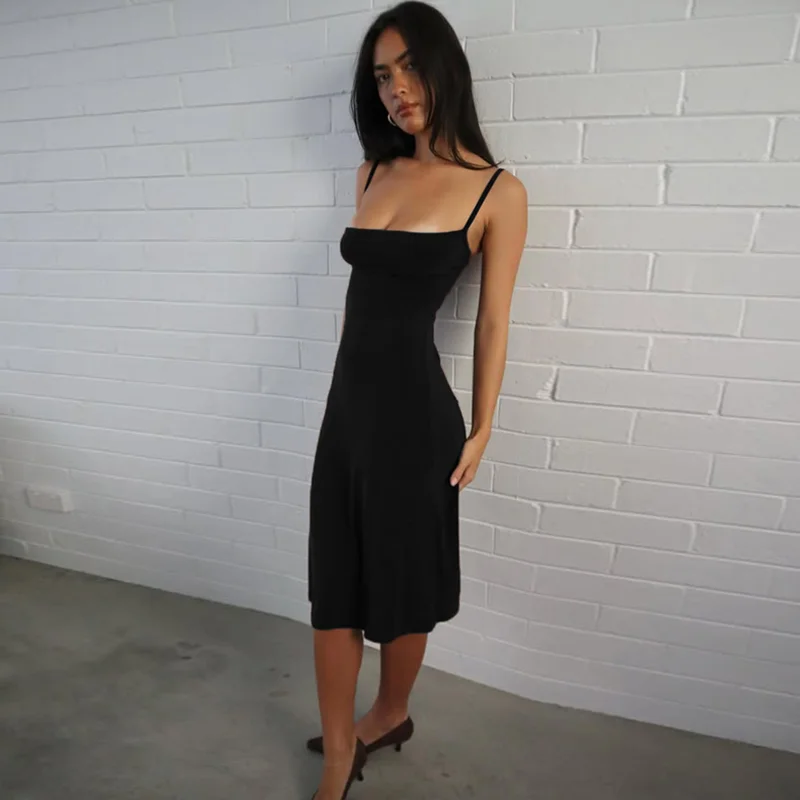 Hugcitar Damen-Kleid, elegant, einfarbig, sexy Midikleid, ärmellos, rückenfrei, Sommerkleidung, Geburtstagsfeier, Urlaub – Detail 18