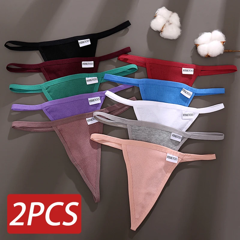 2PCS/Set Seamless Thongs Women\'s Panties FINETOO G Strings Sexy Lingerie Underwear Women Solid Cotton Pantys Tanga Mujer M-XL