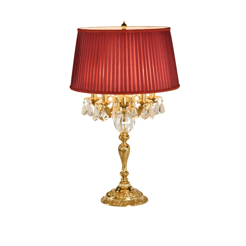 

French style all copper table lamp, crystal table lamp, villa bedroom bedside table lamp, luxurious retro atmosphere lamp