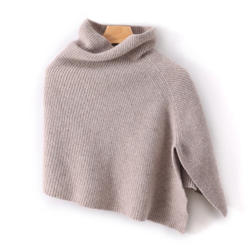French Retro 100% Pure Wool Shawl Women's Autumn Winter New Style High Neck Thick Warm Cover Knitted Scarf, One-Piece Cape