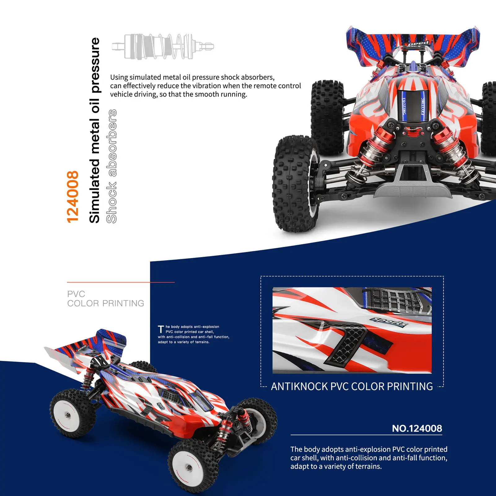 WLtoys 124008   Samochód zdalnie sterowany 1/12 2.4GHz 60KM/H szybki samochód terenowy bezszczotkowy pojazd 4WD 11.1V 2000mAh prezenty dla dzieci