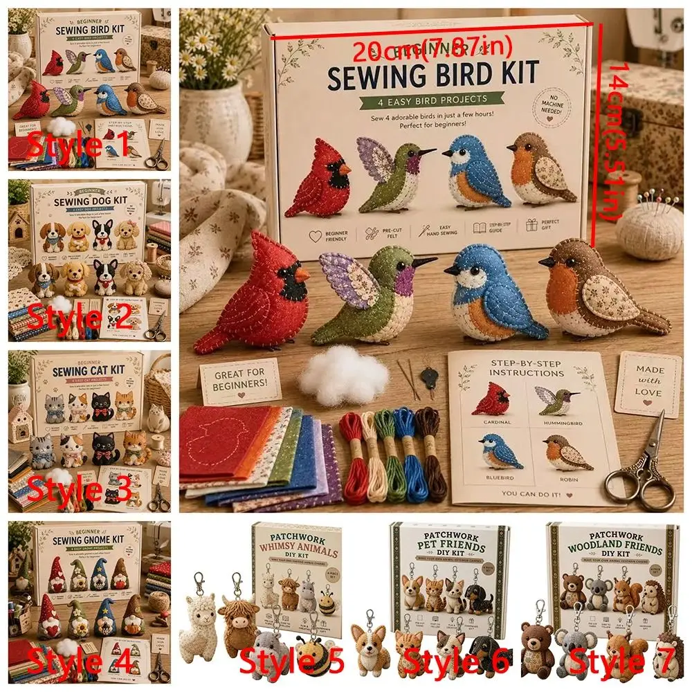 Pre-cut Fabric 3D Felt Sewing DIY Kit Cartoon Bird Animal Charm DIY Sewing Art Craft Set Unique Cat Dog Gnome - view 6
