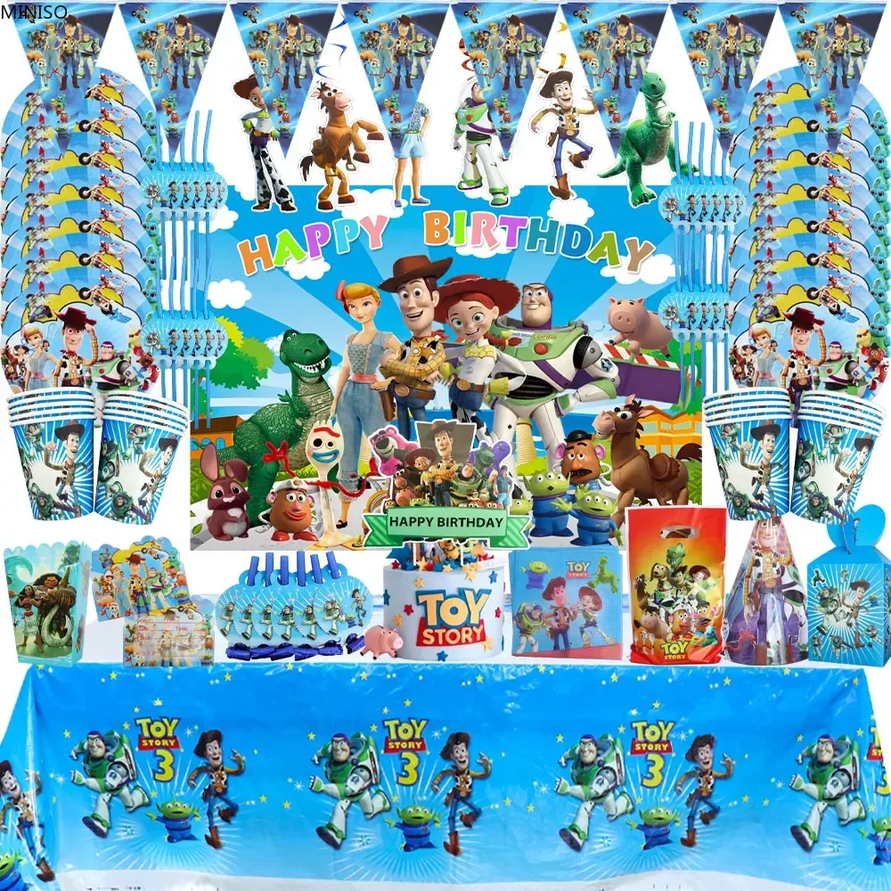 Toy Story Theme Kid's Birthday Party Decorations Toy Baby Shower Disposable Tableware Supply Plates Napkins Cups Straws Banners