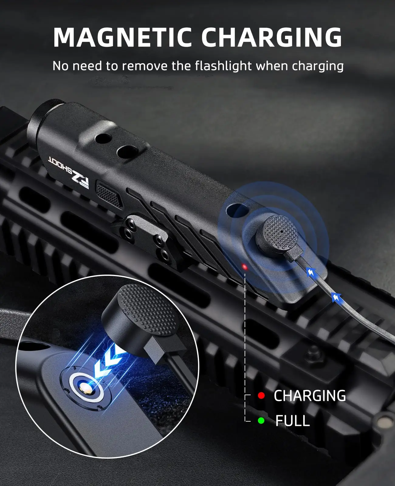 1700 Lumens Tactical Laser Light Combo For Rifle with Magnetic Rechargeable For Picatinny M-Rail Flashlight Strobe Mode