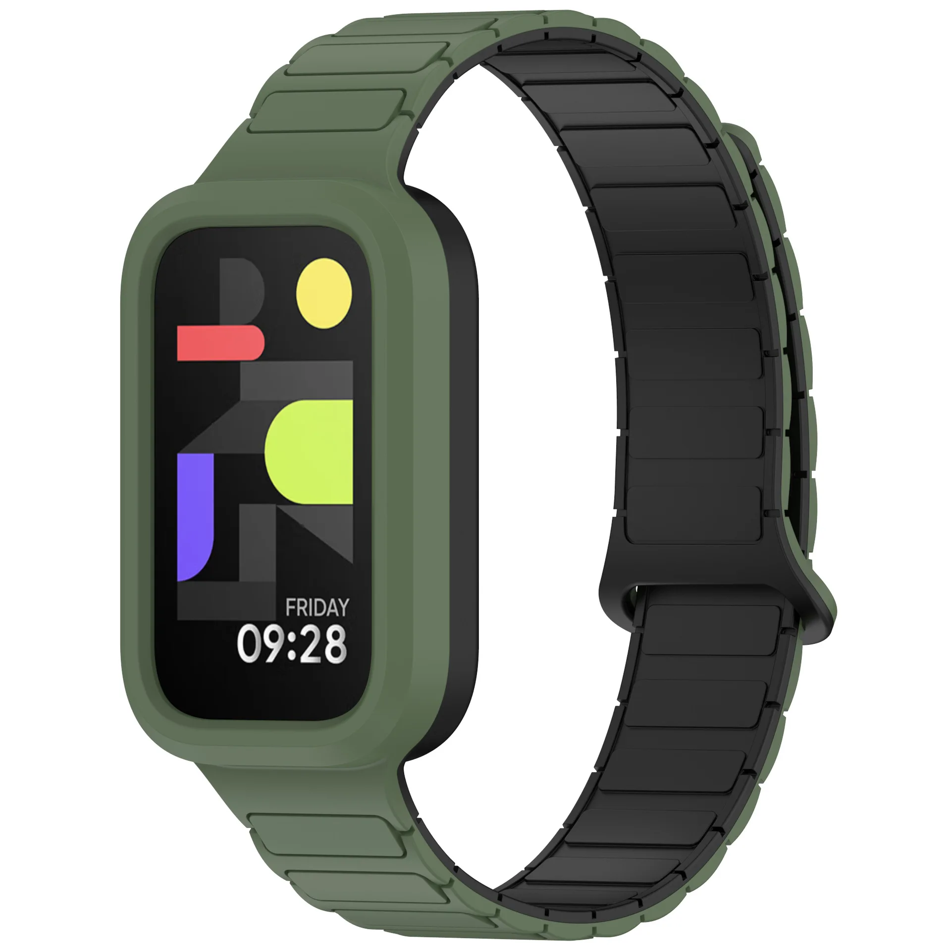 Integrated Silicone Two-tone Strap and Case Suit for Xiaomi Watch 9 Active and Redmi Band3 Magnetic Silicone Two-tone Strap