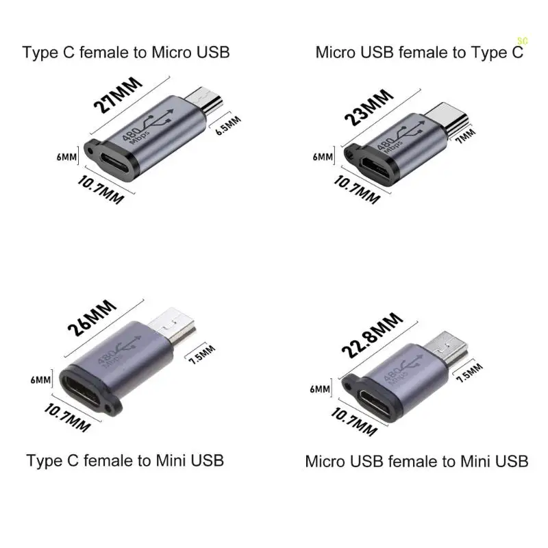Переходник-адаптер Type-C на Micro USB Mini USB, 18 Вт, разъем из алюминиевого сплава, 480 м, дропшиппинг