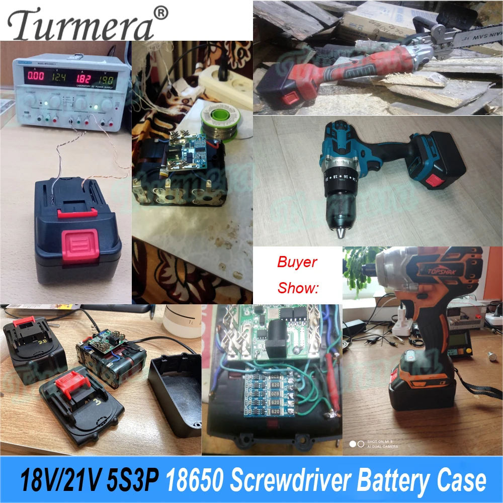 Turmera 18V 21V Screwdriver Battery Kit Case 5S1P 5X 18650 Holder 5S 35A BMS Welding Nickel for 1.5Ah 2Ah 3Ah Electric Drill Use