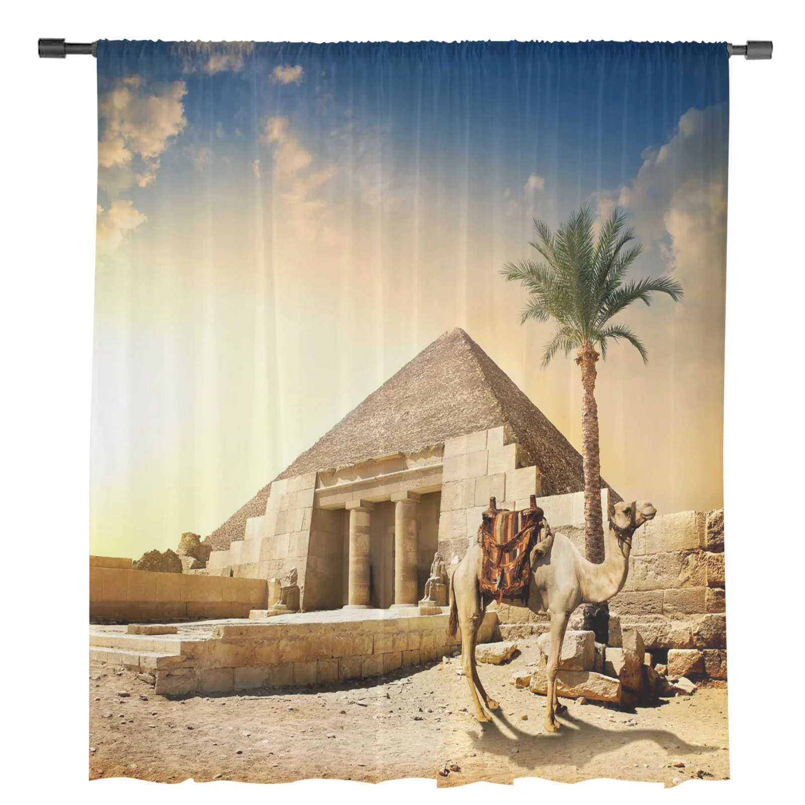 Camel Desert Dusk Pyramid Sheer Curtains for Living Room Decoration Window Curtains for Kitchen Tulle Voile Organza Curtains