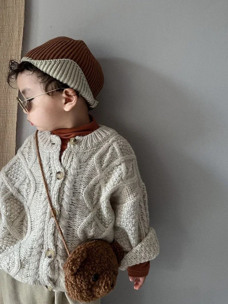 Winter Baby Boys Twist Knit Sweater Children's Thicken Loose Jackets Kids Clothes Toddler Girls Mohair Cardigans Sweaters Tops