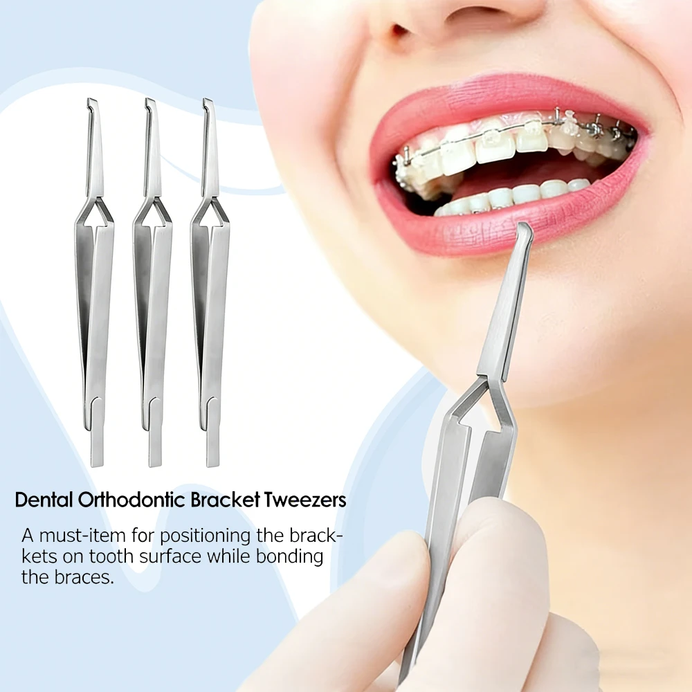 

3PCS Dental Bracket Tweezers Orthodontic Reverse Action Serrated Dentistry Instruments for Precise Placement