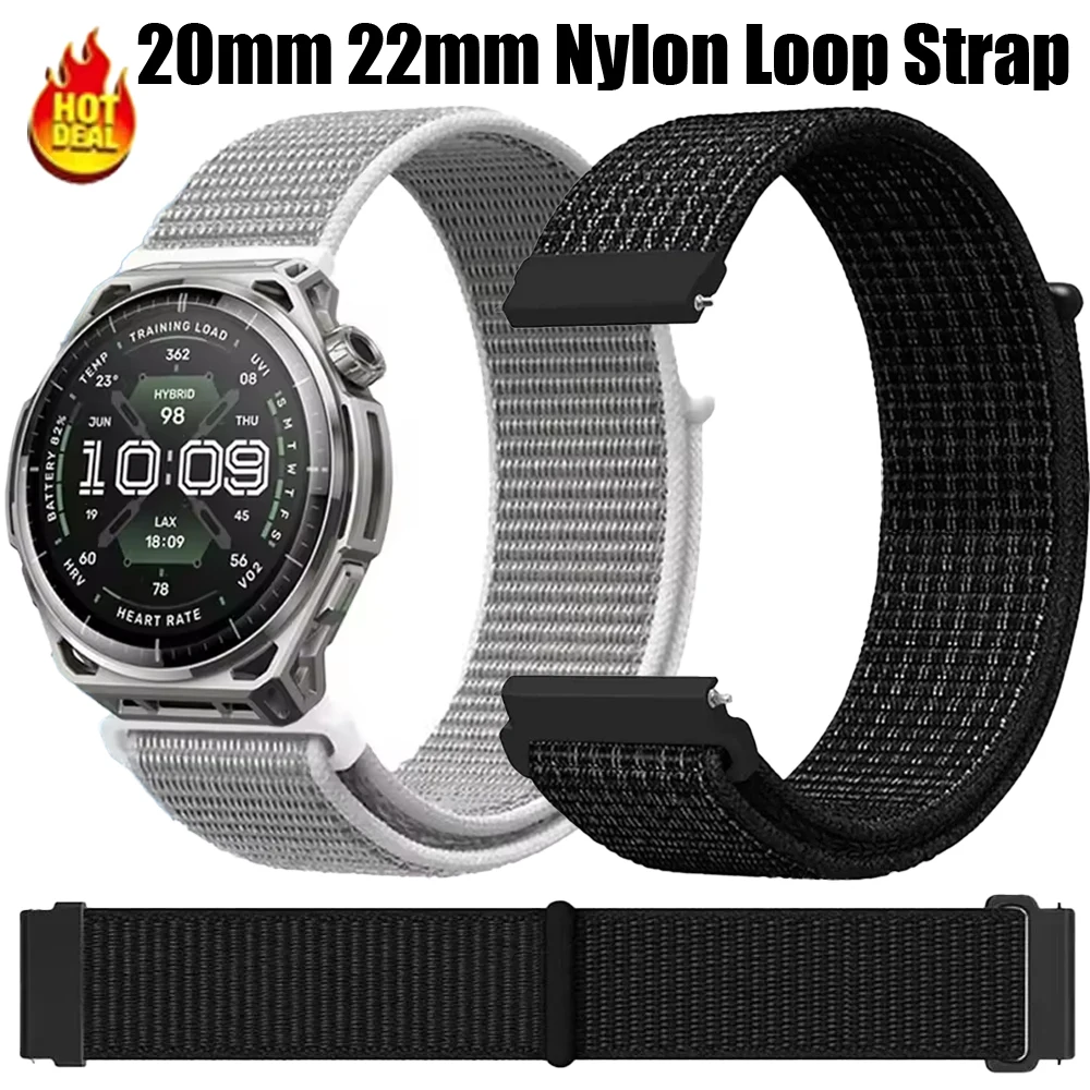 20mm 22mm Nylon Loop Strap for Amazfit Balance 3-2-1 Smartwatch Soft Breathable Watchband for Amazfit Bip 6-5-Max/Active 3 2/Max