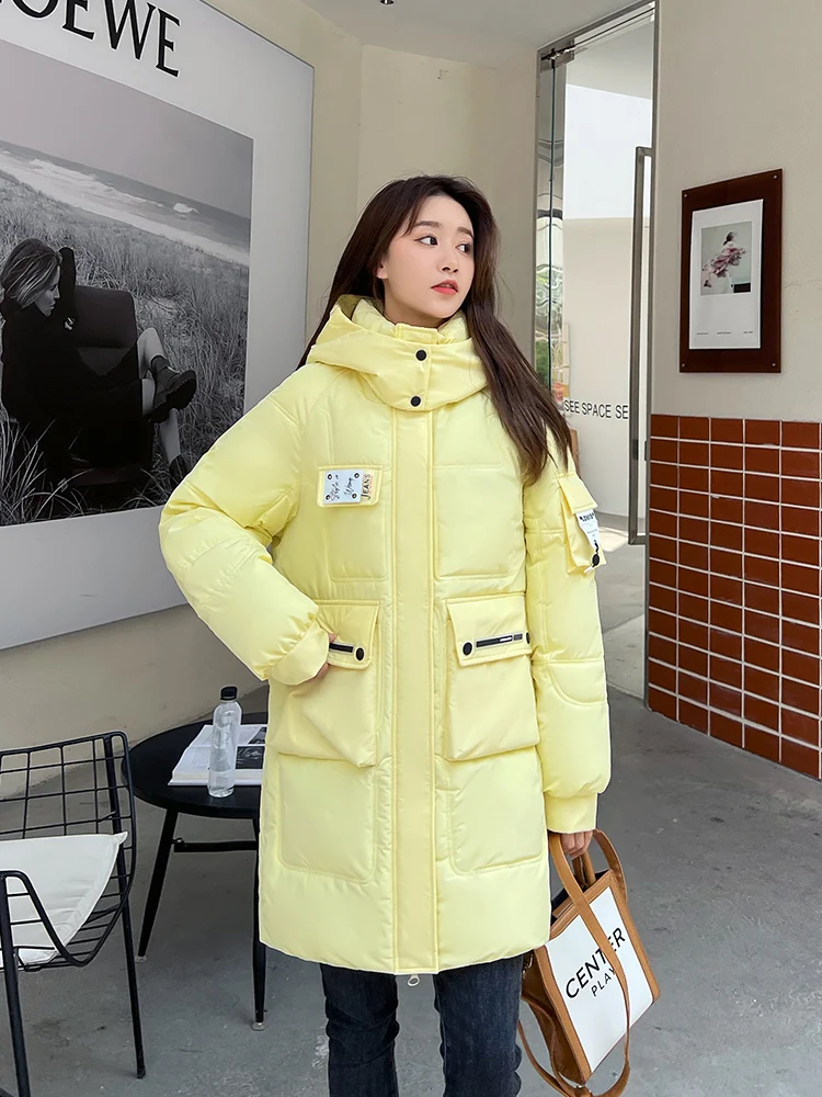 Parka acolchada de algodón con capucha para mujer, abrigo largo y grueso, ropa de Color caramelo, novedad de 2022