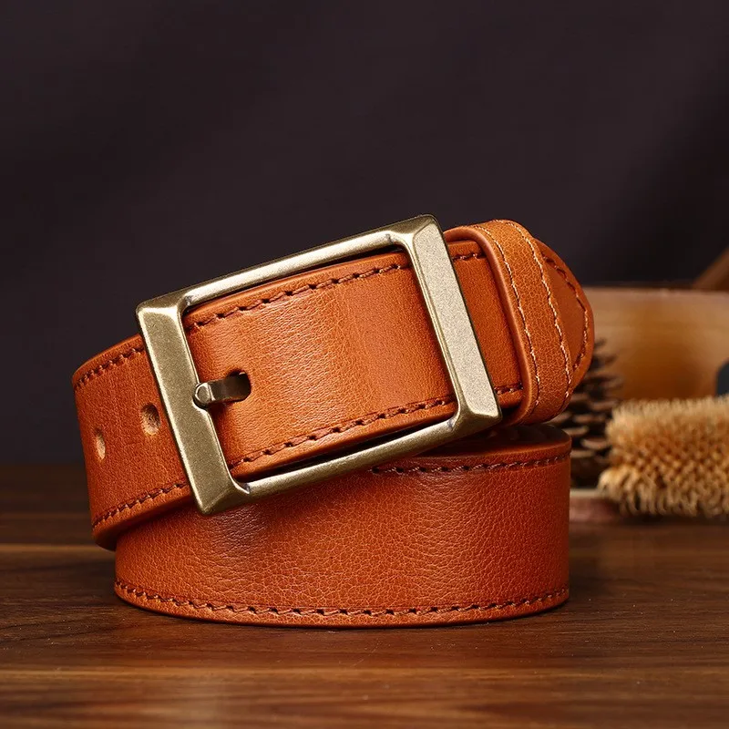 Thickened top layer leather copper belt men's versatile guy casual real for men