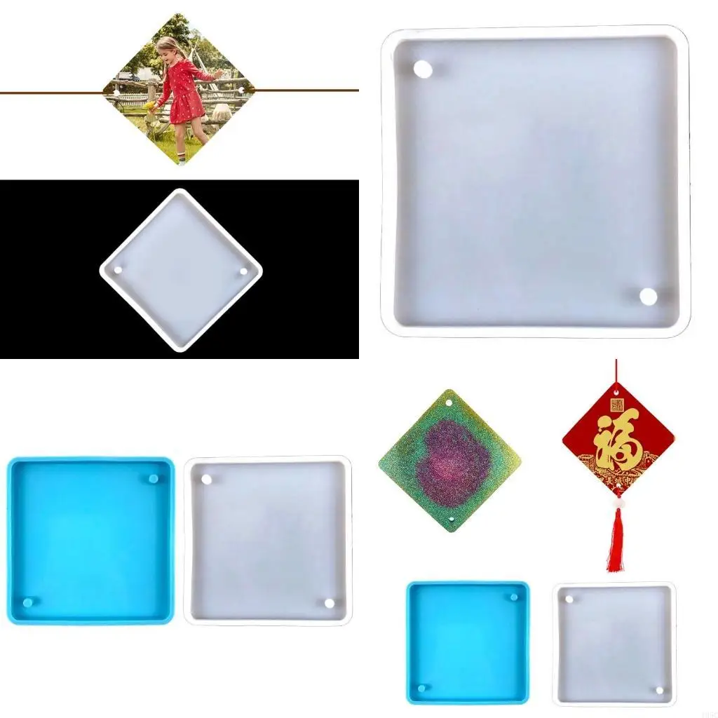 

195C квадратные формы для подставок, блестящие силиконовые формы для подставок для смолы с отверстием для подвески