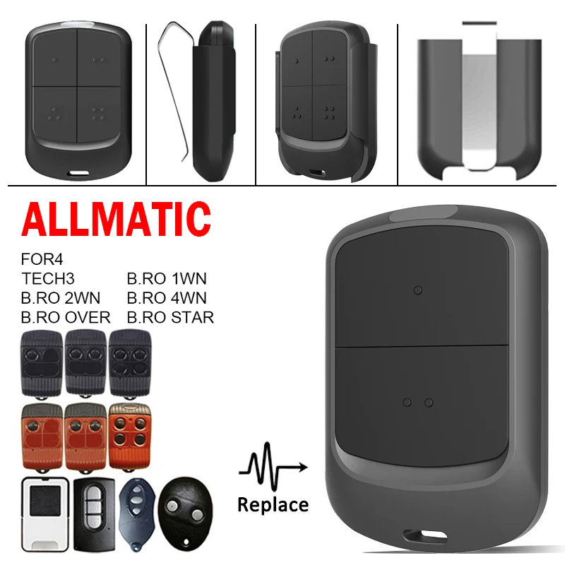 

For ALLMATIC BRO2WN TECH3 FOR4 B.RO 2WN 1WN 4WN BRO OVER MINI PASS 433.92MHz Rolling Code Garage Door Remote Control