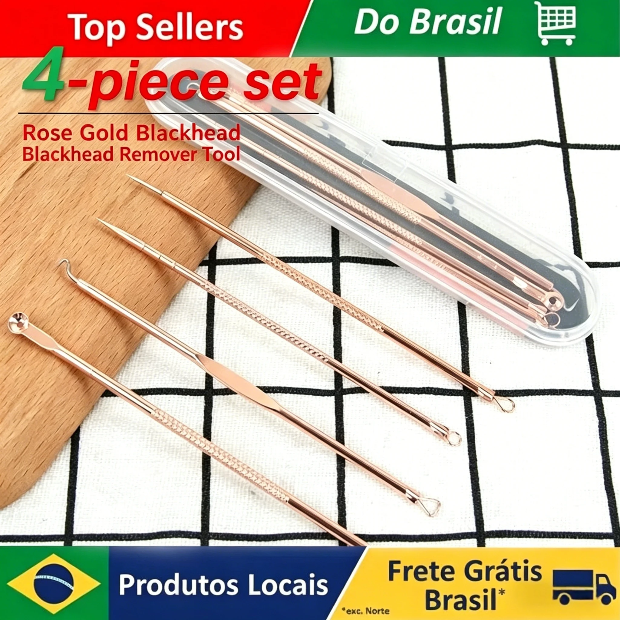 Kit de Ferramentas para Remoção de Espinhas, 4 Peças, Ferramentas para Remover Cravos e Acne, Cuidados com a Pele